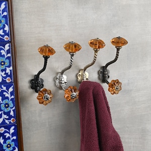 Wall Hooks Vintage Orange Clear Glass Handmade Coat & Bath Metal Wall Hanger Furniture Hardware