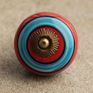 Striped Ceramic Cabinet Knob: Blue and Red Furniture Hardware