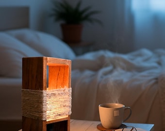 Handmade Wooden Table Lamp: Bohemian Rustic Home Decor