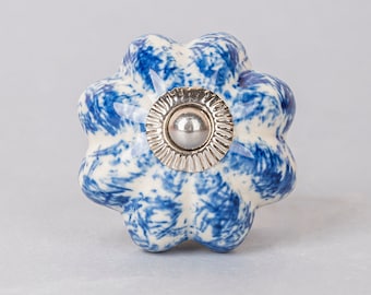 Handmade Blue Floral Ceramic Cabinet Knob