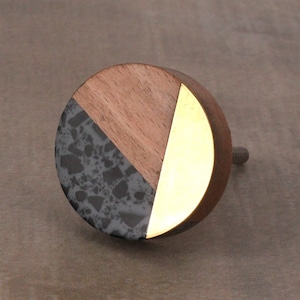 Tricolor Brown, Brass and Black Round Wood Drawer Knobs (Sold in Sets)