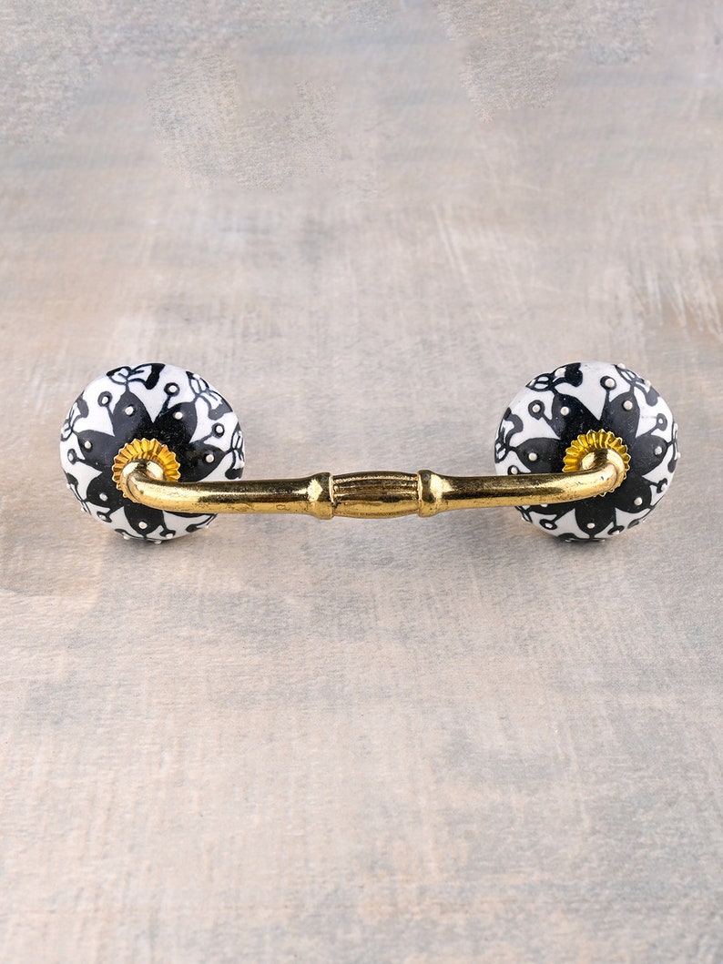 Elegante maniglia per cassetti in ceramica bianca sporca e nera (venduta in set) immagine 4