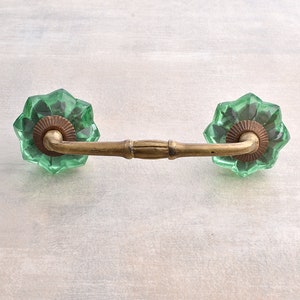 Crystal Green Flower Wardrobe Cabinet Dresser Pulls | Glass Cabinet Handles & Door Knobs for Home Decor - Sold in Sets