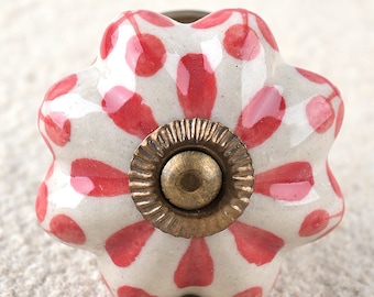 Pomello per mobile in ceramica a forma di fiore: Pomello per porta di mobili con base bianca
