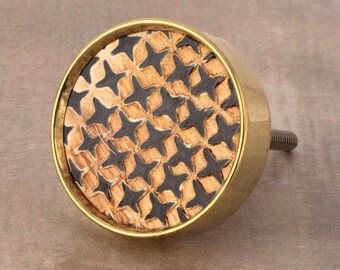 Round Decorative Wooden and Brass Cabinet Knob Set