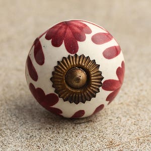 Red Flowers Cabinet Knob - Large White Ceramic Knobs(Sold in Sets),  Beautiful Floral Knobs for Cabinets & Drawers Decor