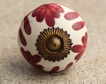 Red Floral Ceramic Cabinet Knob: Kitchen & Drawer Decor