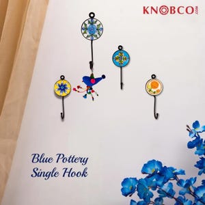 Perchero de cerámica multicolor - Ganchos de pared redondos y decorativos hechos a mano para toallas, abrigos y llaves - Decoración colorida para el hogar