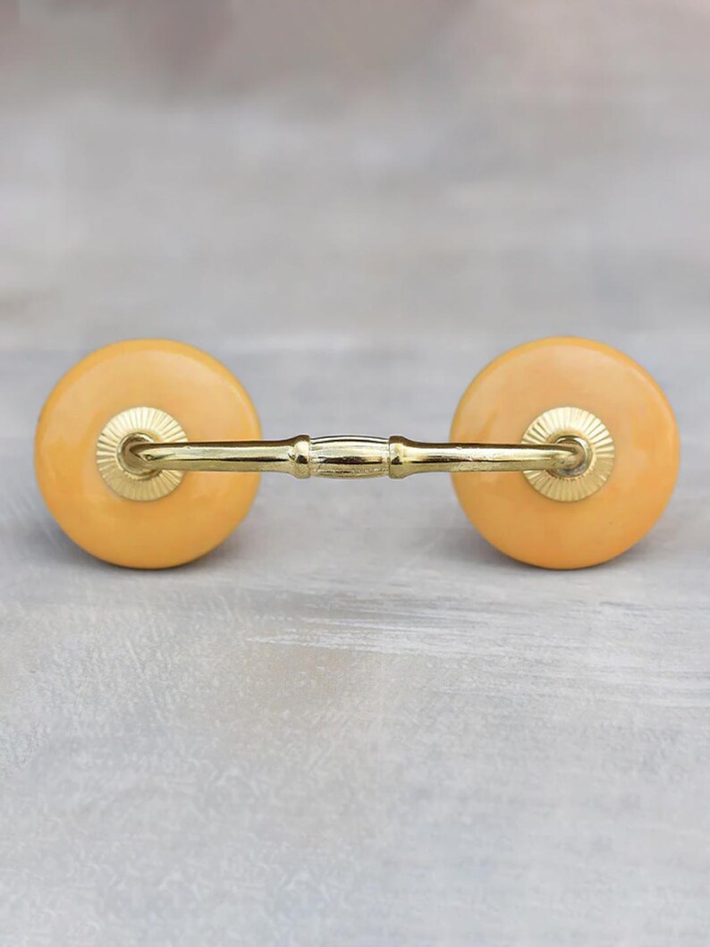 Round Solid Mustard Color Ceramic Kitchen Handle Drawer Pull (Sold in Sets) image 5