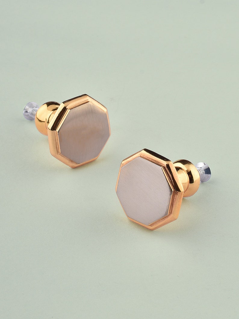 Hexagonal Solid Brass Cabinet Knobs, Decorative Furniture Drawer Handles, Door Knobs, Stylish Metal Knobco Knobs image 1