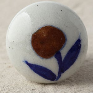 Antique White Based Flower Design Ceramic Cabinet Knob (Sold In Sets)