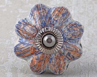 Blue Floral Ceramic Knob: Decorative Cabinet Hardware