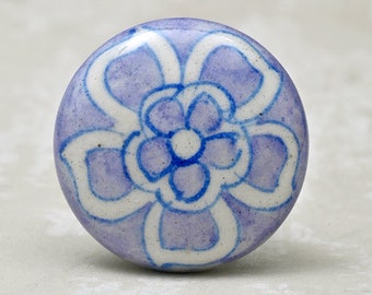 Purple and White Flower Ceramic Cabinet Knob (Sold in Sets)