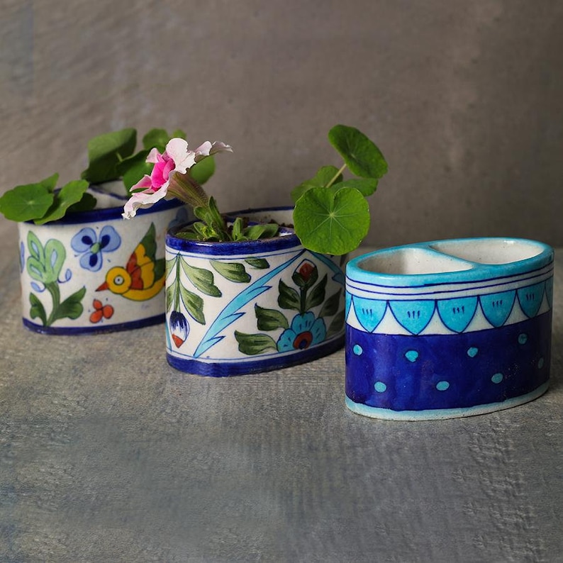 Blue and White Floral Leafy design Toothpaste Dispenser Set of 2