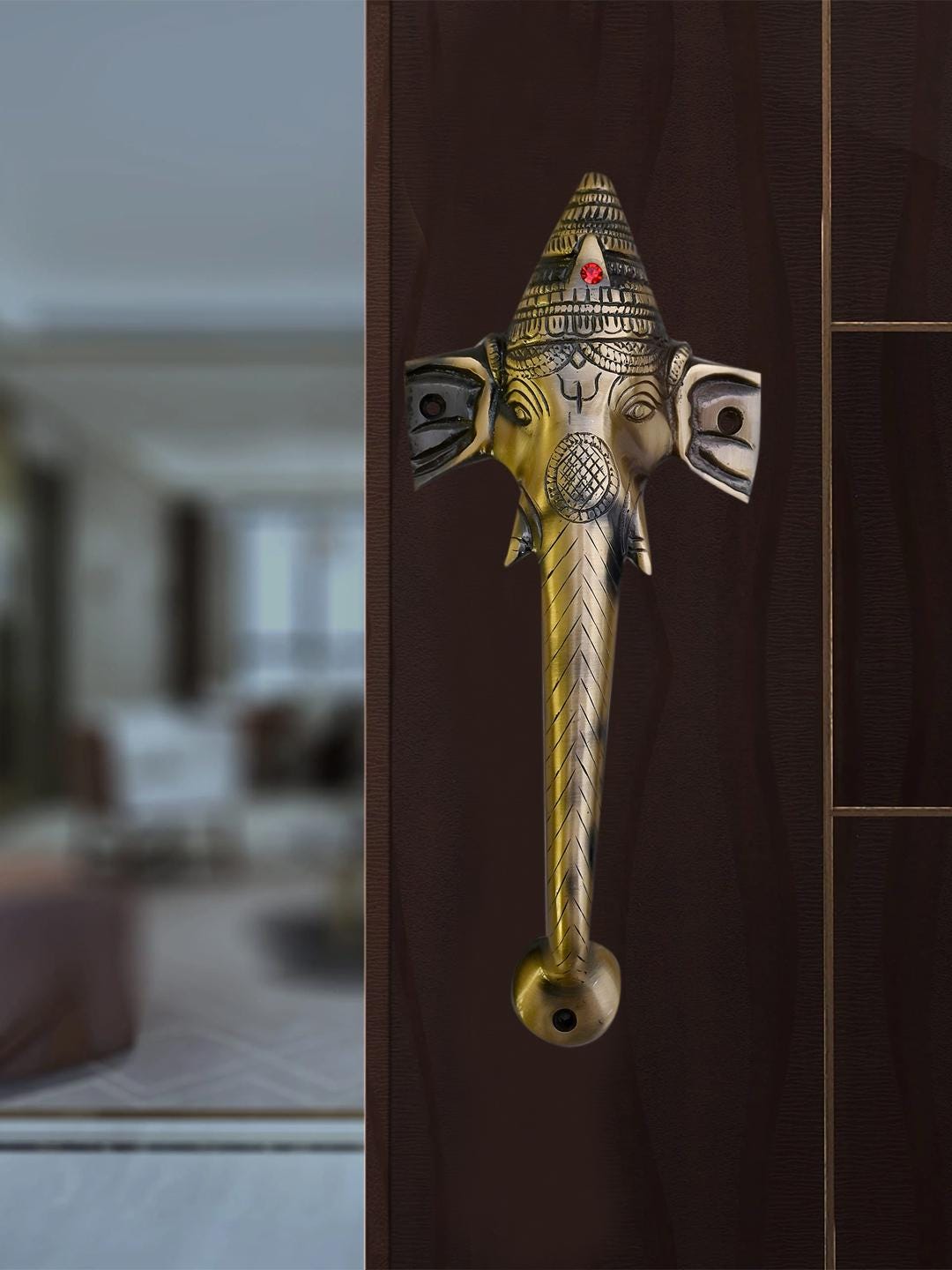 Brass Lord Ganesha Door Handle 10 Inch Vintage Door Handles - Pure Brass Furniture Hardware for Home Decor Renovation