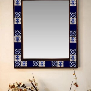 Beautiful Handmade Blue and White Design Pattern Tile Wall Hanging  Mirror - Get your Custom Size Mirror Made
