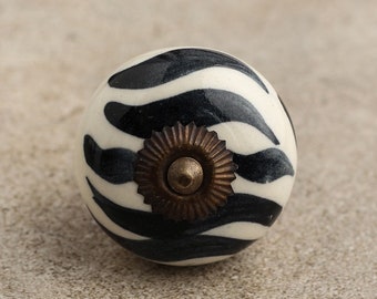Black & White Ceramic Cabinet Knob - Hand-Painted Furniture Hardware