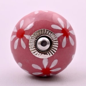 Handmade Dusty Rose & White  Ceramic Cabinet Knob – Decorative Drawer Pull for Dresser