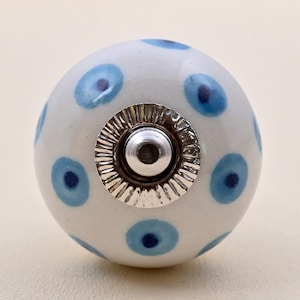 Handmade Blue Evil Eye Ceramic Cabinet Knob – White & Blue Decorative Drawer Pull