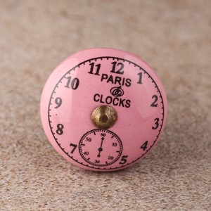 Black Clock with Pink Base Ceramic Ceramic Cabinet Knobs | Furniture Door Ceramic Knobs | Ceramic Knob (Sold in Sets)