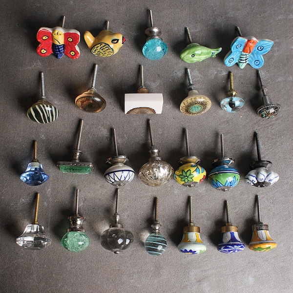Assorted Ceramic, Glass, Metal, Resin, Pottery, or Wooden Kitchen Cabinet Drawer Knobs