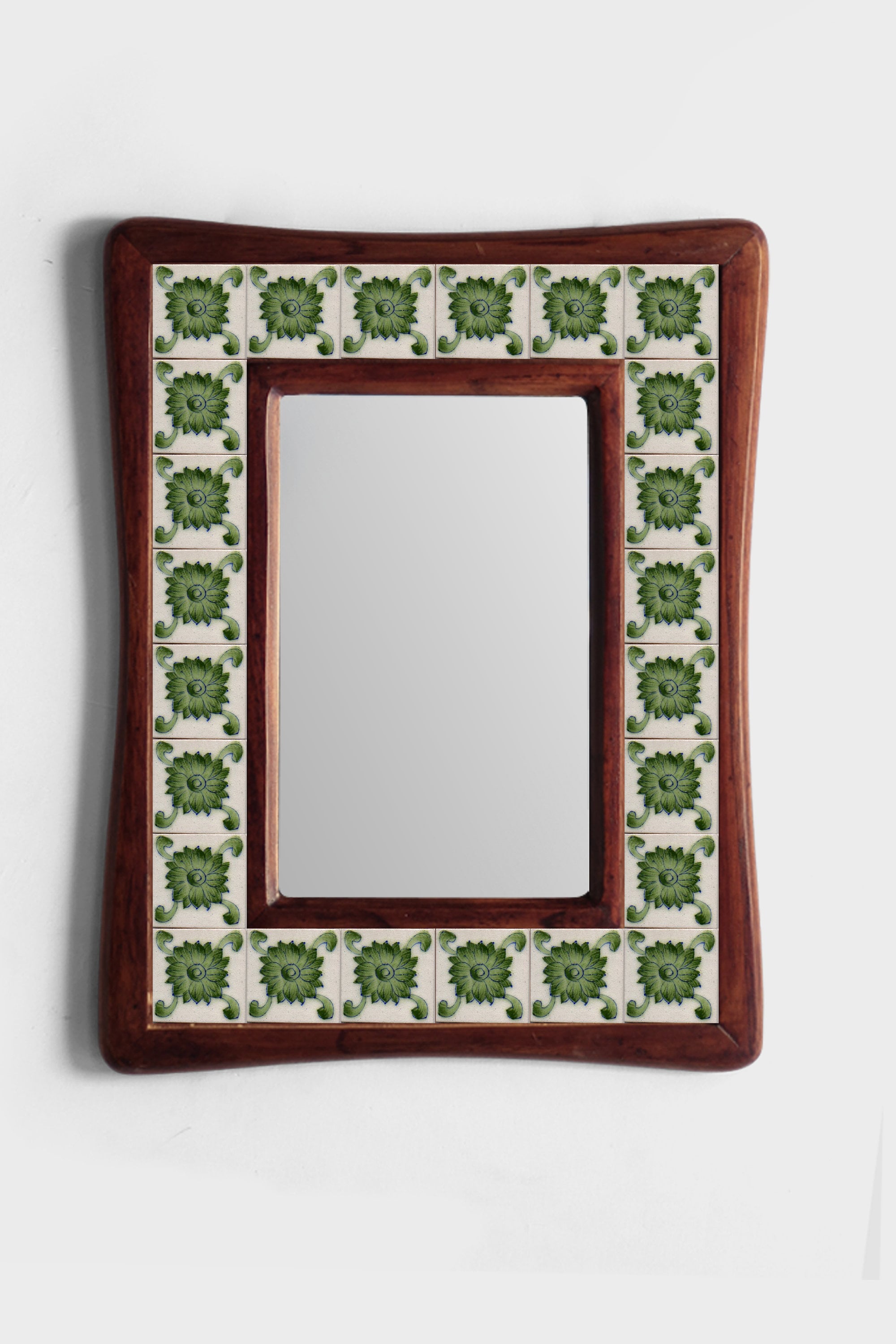 Green and White Floral Tile Wall Hanging Mirror 14X18 Inch Etsy