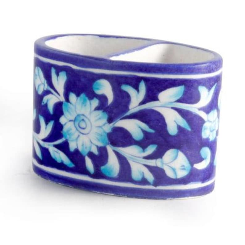 Blue and White Floral Leafy design Toothpaste Dispenser Set of 2