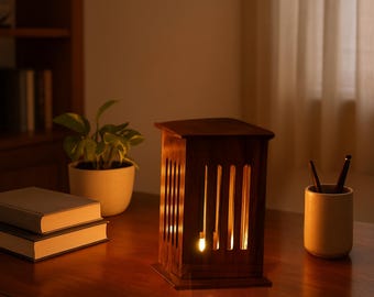 Handmade Wooden Table Lamp: Bohemian Style Diffused Light(LED Bulb)