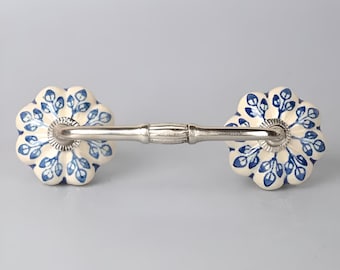Handmade Blue Flower Cabinet Drawer Pull: Hand-Painted Wardrobe Handle
