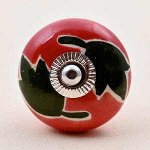 Handmade Red and Black Ceramic Cabinet Knob – Decorative Drawer Pull for Dresser