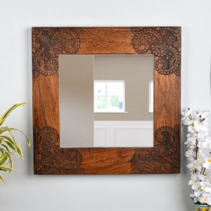Handmade Wooden Designer Mirror, Handmade Mirror, Rustic Mirror, Wall Hanging Mirror, Home Decor Mirror, Farmhouse Bathroom Mirror