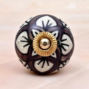 Handmade Ceramic Cabinet Knob, Plum Floral Design, 1.5" Diameter
