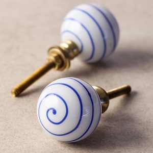 Swirl Glass Cabinet Knob: White & Blue Vintage Style Door Pull