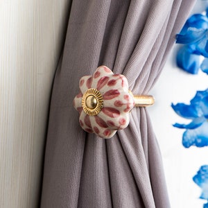 Handmade Decorative Maroon Color Ceramic Flower Curtain Tie Back Hook Rustic Bathroom Towel Hook Antique Hook (Sold in Sets)