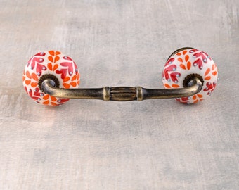 Red & Orange Ceramic Flower Knob