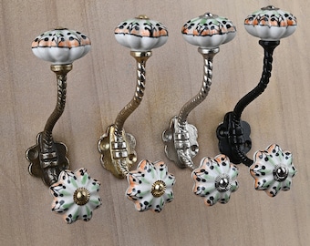 White Handmade Ceramic Wall Hook Vintage Metal Hooks Decorative Furniture Hardware Bath Hook