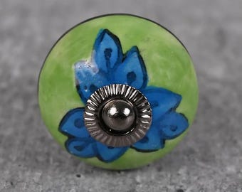 Perillas de cerámica pintadas a mano para cajones: herrajes para gabinetes en verde y turquesa