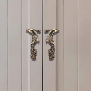 Brass Door Handle Set 2-Pcs Brown Peacock Design Vintage Hardware for Cabinets & Doors Decorative Pulls