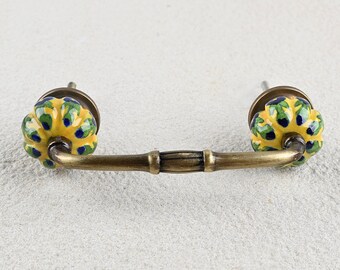 Green Design With Yellow base Kitchen Handle Drawer Pull (Sold in Sets)