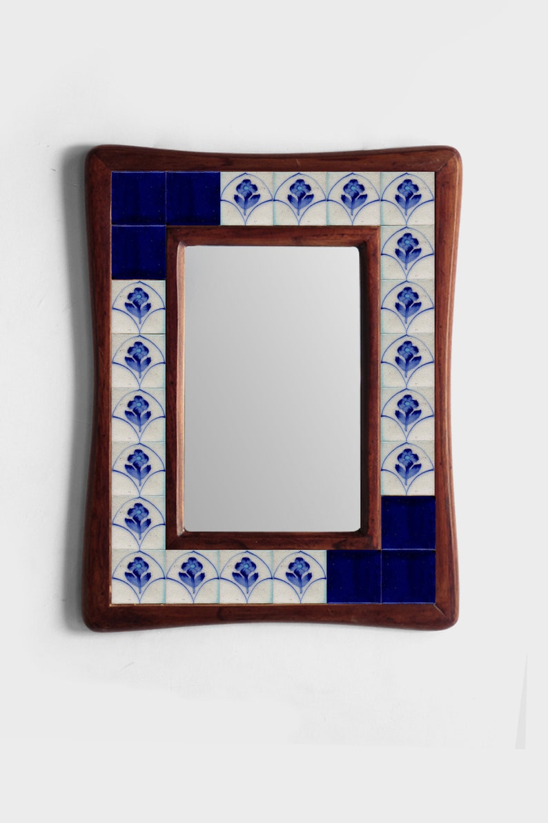 Blue and White Tile Wall Hanging Mirror 14X18 inch Etsy