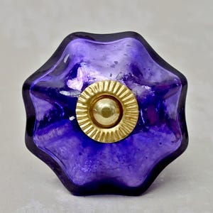 Antique Purple Flower Cabinet Knob | Tarnished Silver Mercury Glass Drawer Pull