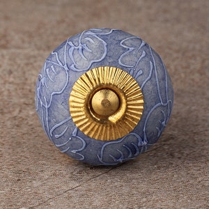 Blue Embossed Design Ceramic Cabinet knob (Sold in Sets)