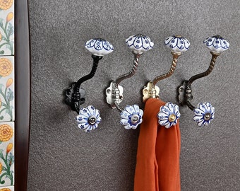 White Handmade Ceramic Wall Hook Vintage Coat & Bath Hooks Decorative Metal Furniture Hardware