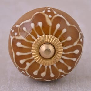 Hand Painted  Brown Embossed Ceramic Cabinet Knob
