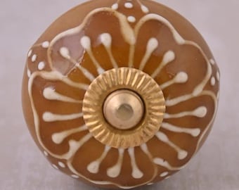 Handgemalter brauner Keramik Schrankknopf