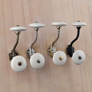 Handmade Ceramic Blue Pottery Hanger Off White Vintage Metal Wall Hooks for Furniture & Bath Decor