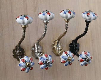 Gancho de pared de cerámica blanca hecho a mano, ganchos de baño de metal decorativos vintage, herrajes para muebles