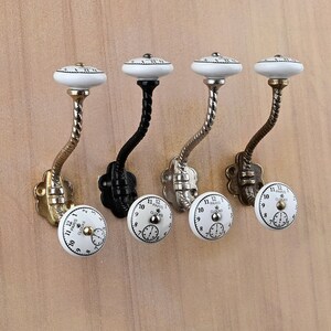White Ceramic Wall Hooks Handmade Blue Pottery Hanger Vintage Metal Furniture & Bath Hooks