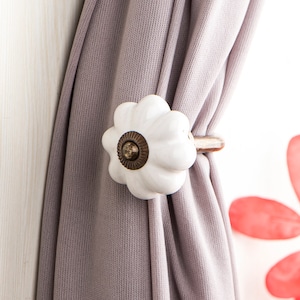 White Ceramic Flower Curtain Tie Back Hook: Rustic Towel Hook