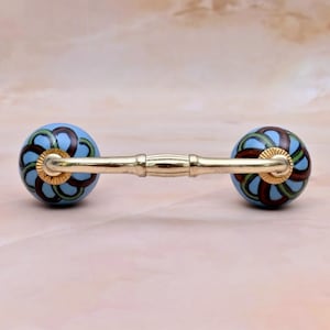Handmade Skyblue Multicolor Swirl Cabinet Drawer Pull: Hand-Painted Wardrobe Handle